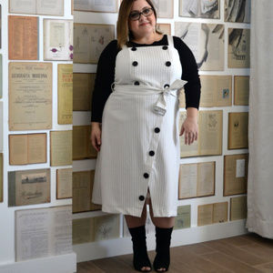 Eloquii ivory black pinstripe jumper dress size 14